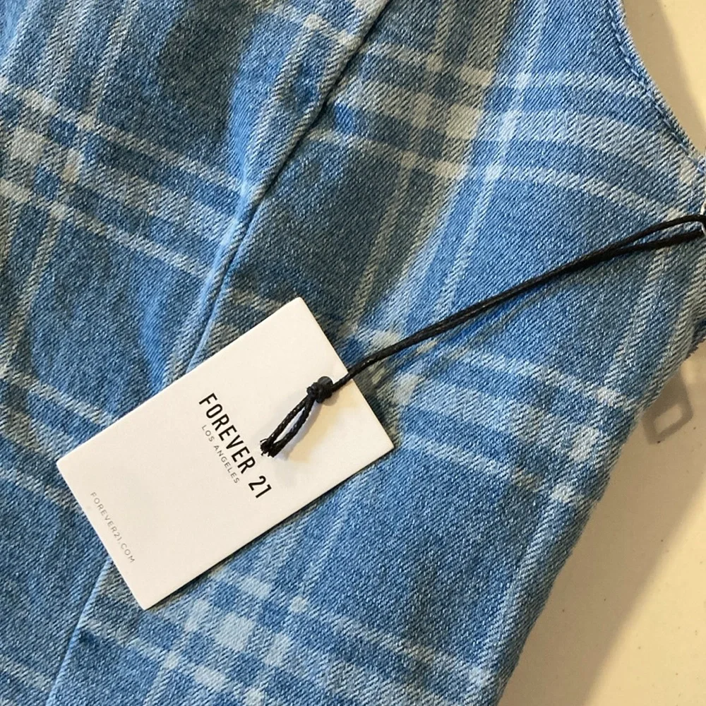 NWT Forever 21 Plaid Cami Mini Dress in Light Denim Size Small - Picture 8 of 9